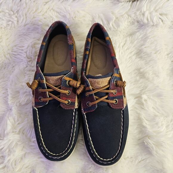 Sperry Top Sider Boat Shoes Leather Multicolor Plaid Slip On Women 7M Fisherman - Picture 3 of 8